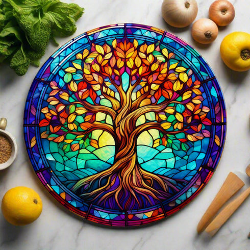 Tree of Life Circular Glass Suncatcher Worktop Saver